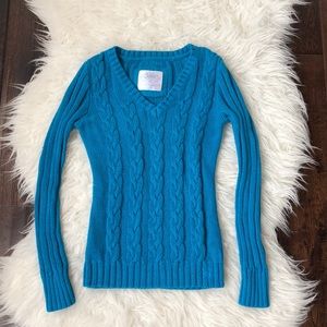 Justice Cable Knit V Neck Sweater Teal Size 10